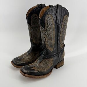 Corral Teens Girls A1032 Black Gold Winged Cross Western Boots Square Toe Size 3